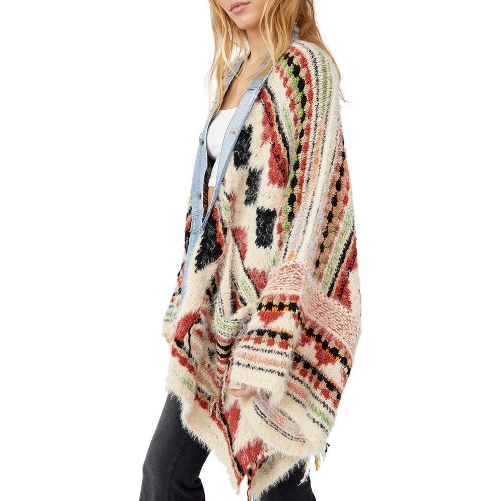 Awesome Free People Running Wild Poncho Cardigan Medium Large New - Picture 4 of 11